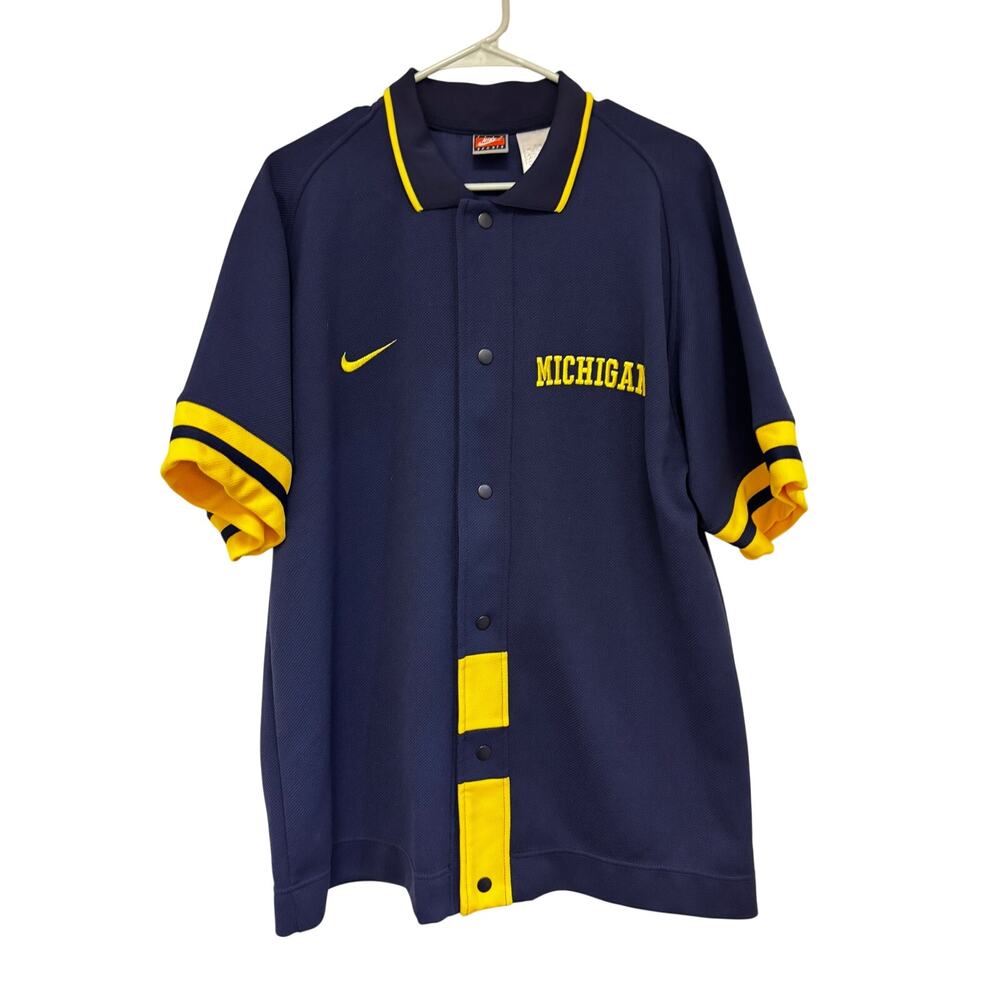 Nike Michigan Wolverines Snap Button Shirt Jersey Navy Yellow Medium Swoosh